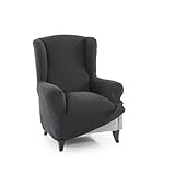 FAVERTI® Funda Super Elástica Sillón Orejero 1 Plaza 70 a 100 cm | Modelo NOVELE | Gris Oscuro | Protector de Calidad de Tejido Jacquard Tacto algodón | Protector Sillón orejero