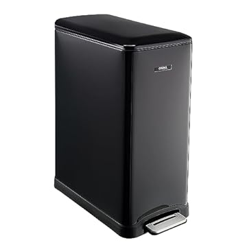 Cooks Professional Slimline Dual Recycle Pedal Bin 50L | 20 + 30L Removable Compartments & Soft Close Lid | Double Section Stainless Steel Kitchen or Office Dustbin for Recycling or Waste | Black