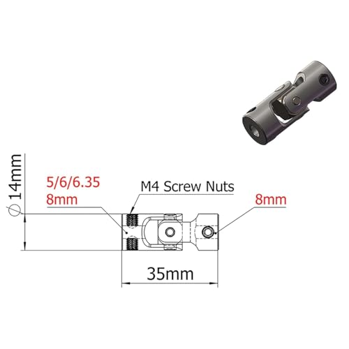 Junta universal giratoria de precision mecanica en acero con dimensiones 14x35 mm 6