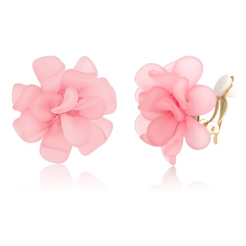 LAXPICOL Fashion Flower Clip On Earrings For Women Cute Lovely Acrylic Flower Earrings No piercing Earrings