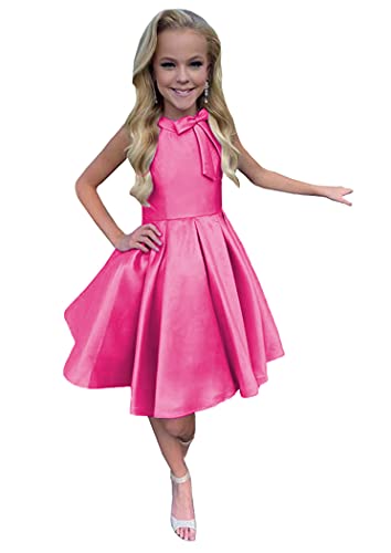 Image of M RAC Girls Stain Interview Dresses Short Pageant Dress Halter Princess Formal Party Gowns 14 Fuchsia