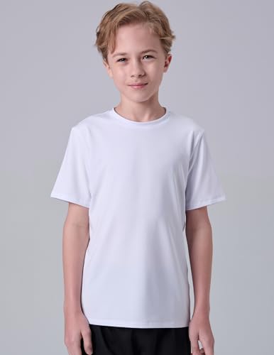 Image of 5 Pack Youth Boys Athletic Dry Fit T Shirts | Lightweight Short Sleeve Tees, Comfy Stretch, Regular Fit, for Teen Kids, Running Soccer Back to School