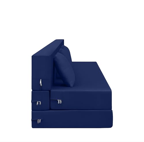 Image of AMATA Instant 3 Seater Foldable Sofa Cum Bed Royal Blue Suede Velvet Fabric with 2 Pillow Perfect for Home Living Office Room and Guests (3 Year Warranty) (Royal Blue, Instant 3 Seater Sofa Cum Bed)
