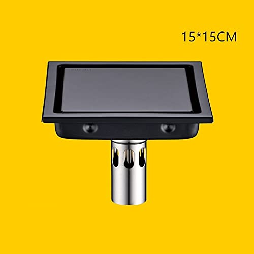 Bodenablauf,Duschablauf fünfzehn X15 cm 304. Edelstahl Dusche Drain Schwarz Badezimmer Bodenabfluss Fliesen Einsatz Square Anti-Geruch Boden Abfallgitter(15cm B)