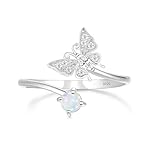 TIGRADE 925 Sterling Silver Adjustable Created Opal Rings Stacking Rings for Women Cubic Zirconia Dainty Eternity Ring Size 5, 7, 10
