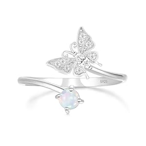 TIGRADE 925 Sterling Silver Adjustable Created Opal Rings Stacking Rings for Women Cubic Zirconia Dainty Eternity Ring Size 5, 7, 10