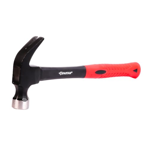 Image of SPARTAN 11 Inch Heavy Duty Claw Hammer | Forged Carbon Steel Head with Fibreglass Shock-Absorbing Handle | Anti-Slip Rubber Grip | Claw Hammer for Carpentry, Woodworking, Home Repair & DIY Projects