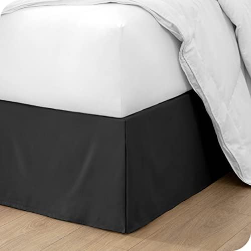 Bare Home Pleated Queen Bed Skirt - 15-Inch Tailored Drop Easy Fit - Bed Skirt for Queen Beds - Center & Corner Pleats (Queen, Black)