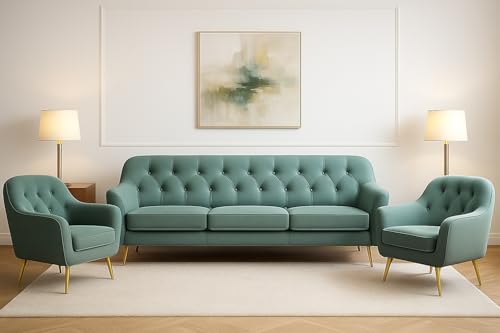 A&J MöbelLand GmbH Polstergarnitur Benito: 3-Sitzer Sofa + 2 Sessel – Wohnzimmer Set, modernes Design, Bonellfederkern, langlebige Qualität, Bezug in Grün A&J MöbelLand GmbH Polstergarnitur Benito: 3-Sitzer Sofa + 2 Sessel – Wohnzimmer Set, modernes Design, Bonellfederkern, langlebige Qualität, Bezug in Grün