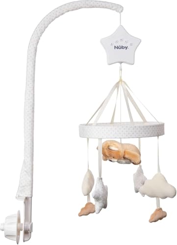 Nuby Biscuit Bear Musical Cot Mobile for Babies Spinning Baby Mobile with Adjustable Arm to Fit Most Cots | Calming Lullabies | Plush Toys