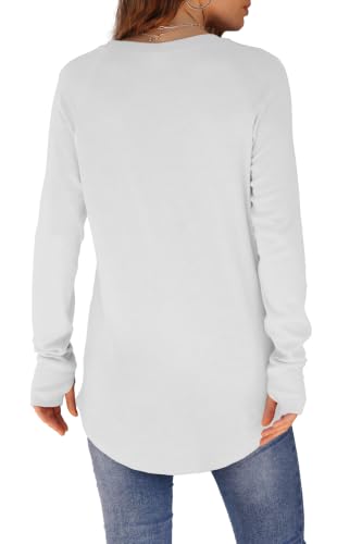 Image of XIEERDUO Womens Tunic Tops to Wear with Leggings Long Sleeve Thumb Hole Shirts Crew Neck Curved Hem