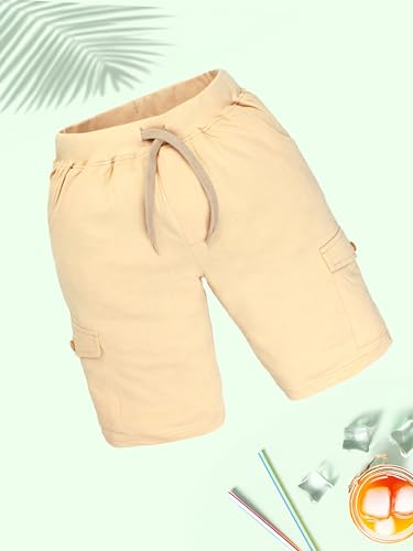 Image of KiddoPanti Boys Knit Solid Cargo Shorts | 100% Cotton | Comfortable Rib Waistband | 2 Front Pockets & 2 Cargo Pockets | Sport Bermuda Half Pant for Boys