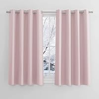 PONY DANCE Girls Pink Bedroom Curtains, Thermal Insulated Room Darkening Curtains with Eyelet, Short Drapes for Nursery/Kids Bedroom, 2 Panels, W46 X L54, Pink