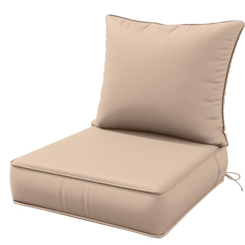 Snubbull Outdoor Patio Chair Cushions Set 24 L X 24 W X 5 H Waterproof & Fade Resistant Deep Seat and Back Cushions with Removable Covers Outdoor Seat Cushion Set for Chairs and Sofas
