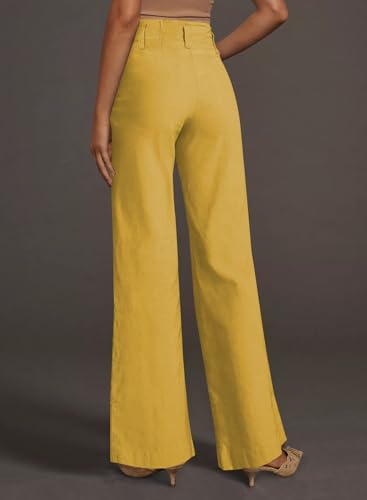 miduo Womens Solid Stretchy Buttons Wide Leg Straight Leg Long Flare Pants Trousers with Pockets4