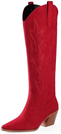iiimmu Cowgirl Boots Women Knee High Boots Pointed Toe and Block ...