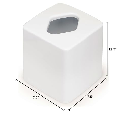 Image of Stephanie Imports Made in USA Set of 2 White Plastic 5-Gallon Waste Basket & Cube Tissue Box Cover
