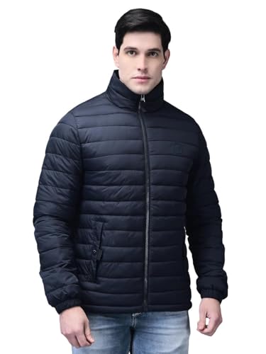 Image of Woodland Men's Dark Navy Solid High Neck Quilted - Lightweight, Nylon Full Zip Winter for Men