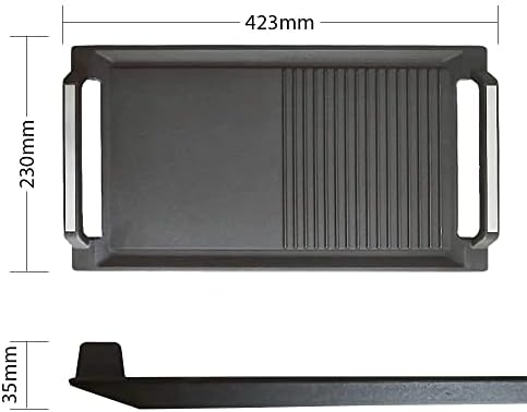 Griddle Pan, Cast Iron Grill Pan, Rectangular Grill, 2 Handles,Griddle with Flat and Ridged Surface for Induction Hob Open Fire Oven Electric Cooktop