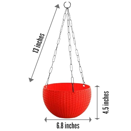 Image of Giore Plastic Hanging Planters with Metal Chains Pink Flower Pot for Indoor & Outdoor Plants Durable Hanging Baskets for Home, Balcony, Garden & Patio Decor