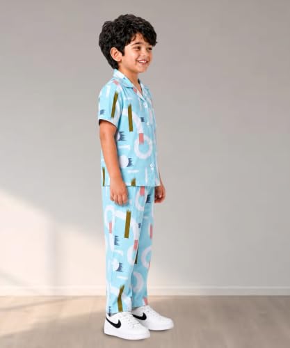 Image of 3BROS Unisex Pure Cotton Short Sleeve Kids Night Dress for Boys & Girls Nightwear /Sleepsuit /Sleepwear /Loungewear Night Suit for Boys and Girls Top and Pyjama Combo Set
