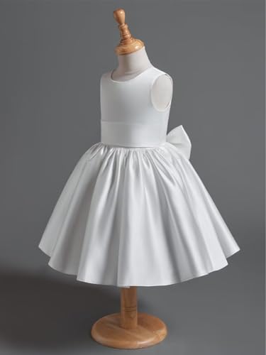 Satin Flower Girl Dress Knee Length Short First Communion Dresses for Girls Kids Bow-Knot Princess Birthday Gowns3