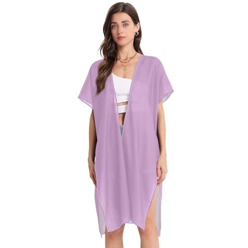 PYBUG Lavender Purple Womens Kimono Beach Cover Up Loose Swimsuit
