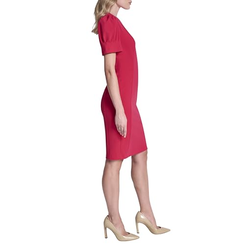 Image of DKNY Women's Short Puff Sleeve Knee Length Sheath Dress with Exposed Back Zipper