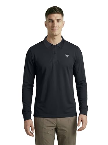 Image of TECHNOSPORT Men's Solid Full Sleeve Polo T-Shirt MATPIQ Quick Dry Slim Fit Sports Tee for Travel Casual Smart Wear UPF50+ Anti Odour