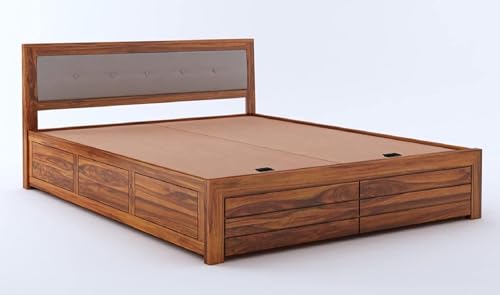 Image of Furniture Solid Sheesham Queen Size Box BedPalangCot for BedroomHotelLiving Room Solid Wood Queen Box Bed | Finish Color - Natural, DIY