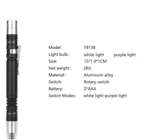 Pen Light Detector Torch Ultra Violet Torch White Purple for Test Mini Pen UV Flashlight 395nm 2 in 1 UV Flashlight LED Penlight Blacklight 2 Light Source