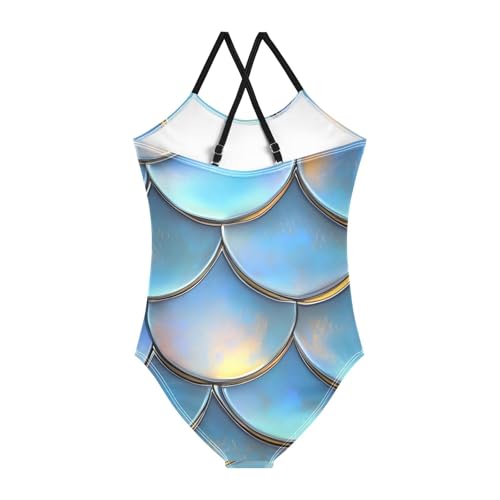 Bolaz Girls Swimsuits One-Piece Bathing Suits Multicolor Kids Sport Summer Beach Swimwear for 3-10 Years Old-Blue Scale Pattern2