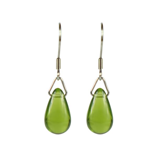 Peridot green glass teardrop earrings Minimal Classic earrings olive green earrings Gift for her