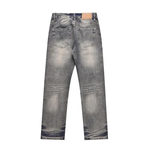 Men’s Washed Distressed Blue Denim Pants, Autumn Winter, Casual Streetwear, Straight-Leg Jeans3