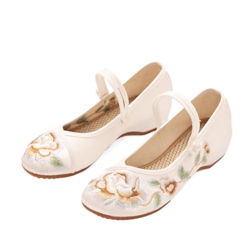 Chaussures Mary Jane plates en satin pour femme avec broderie florale d'été
