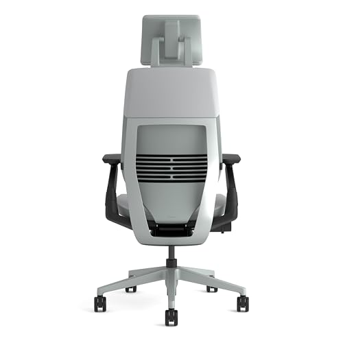 Image of Steelcase Gesture Ergonomic Height Adjustable Office Chair with Adjustable Lumbar Support and Armrests, Comfortable Upholstery in Grey Fabric + Adjustable Headrest