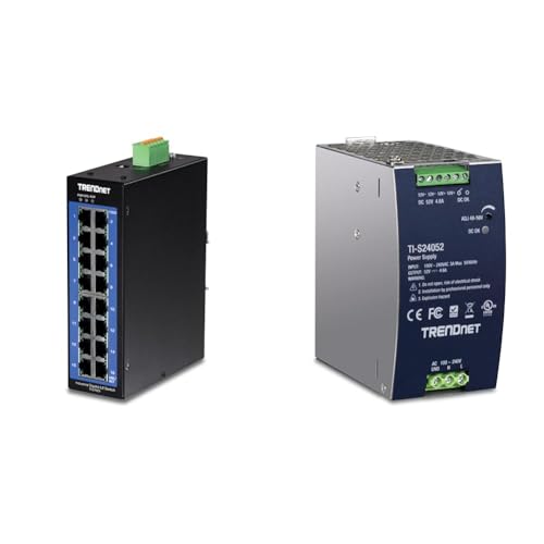 Image of Bundle: TRENDnet 16-Port Industrial Gigabit L2 Managed DIN-Rail Switch, Layer 2 Switch, TI-G160i + TRENDnet 240W, 52V DC, 4.61A AC to DC DIN-Rail Power Supply, TI-S24052