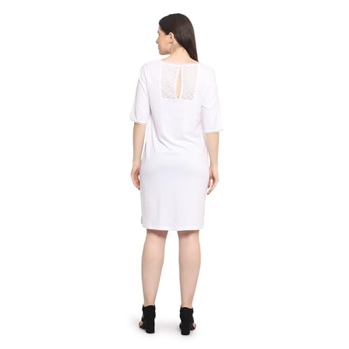 Image of Frenchtrendz Women's Cotton and Back Lace Designer V-Neck A-Line Knee Length Dress