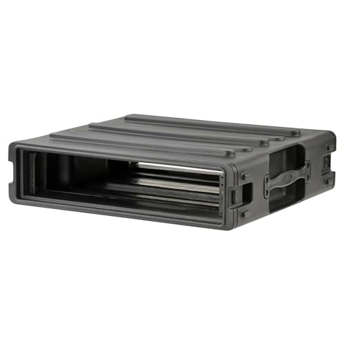 Image of SKB 2U Roto Rack Case - Durable Polyethylene Gear Protector, Stackable, Waterproof with Twist Latches & Rubber Feet for Musicians, Black