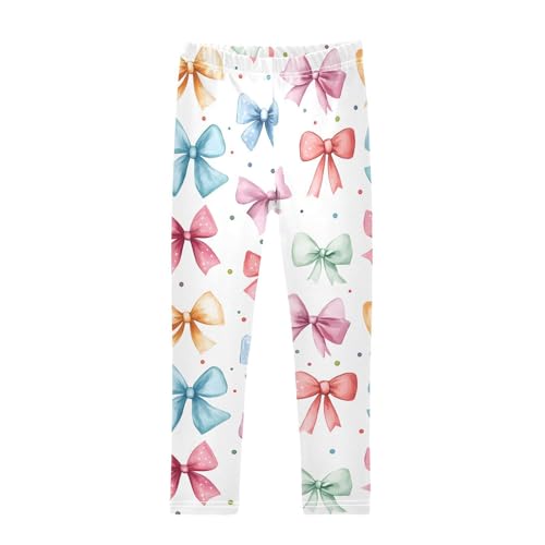 Watercolor Bow Dot Girls Leggings Ultra Soft Compression Yoga Gym Pants for Kids 4-10T