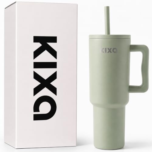 Image of 1200 ML Insulated Tumbler with Lid and Straw, Stainless Steel Tumbler Cup with Handle, Leakproof Mug Cupholder for Office, Gym, Travel 1.2 Litre (Sage Green)