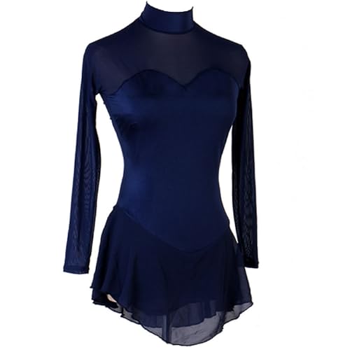 Vestido De Patinaje Sobre Hielo Con Cuello Redondo For Mujer, Vestidos De Patinaje Sobre Hielo De Manga Larga, Falda De Práctica De Ballet(L)
