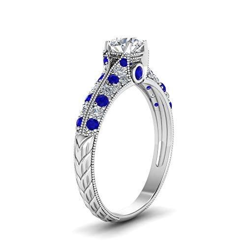 Image of Choose Your Gemstone 2 Row Milgrain Diamond CZ Ring 925 Sterling Silver Round Shape Vintage Engagement Rings Matching Jewelry Wedding Jewelry Easy to Wear Gifts US Size 4 to 12