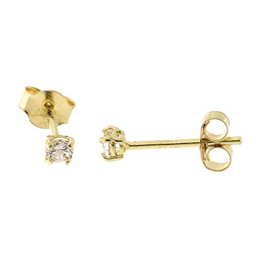14k Yellow Gold Basket Set Cubic Zirconia Stud Earrings, 2 Millimeters (0.06ctw)