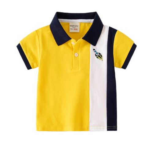 Baby Boys Toddler Short Sleeve Pique Polo Shirt Fashion Uniform Kids Summer Casual Colorblock Sport Tee Tops (Yellow,90/18-24 M,Unisex,Big Kid,US,Age,18 Months,24 Months)