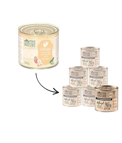 Dehner Fine Nature Hundefutter, Nassfutter in Lebensmittelqualität, für Welpen und junge Hunde, Geflügel, 6 x 200 g Dose (1.2 kg)