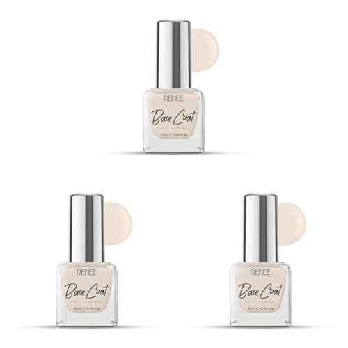Image of RENEE Base Coat Glossy Finish Nail Enamel, Quick Drying, Long Lasting, Chip Resisting Formula with Full Coverage, One Stroke Application, Translucent Layer, 10 Ml (Pack of 3)