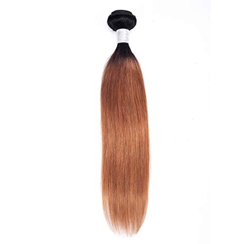 Ombre Single Human Hair Bundle T1b/30 Two Tone Hair Bundle Dark Roots To Medium Auburn 100g Brazilian Hair Weave Double Weft Ombre Hair Bundle Colored Human Hair Extensions(18 Inch) …
