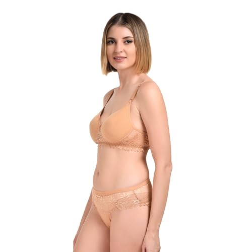 Image of UNITRUST Women's Padded Bra & Panty Set - Soft Stretchable Fabric with Lace Design | Stylish & Comfortable Lingerie