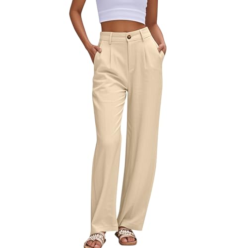 fanmpghleoo Dress Pants Women High Waisted Straight Wide Leg Linen Pants Summer Business Casual Linen Trousers with Pockets